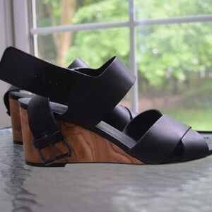 Vince Gwyn Leather & Wooden Wedge Sandals
